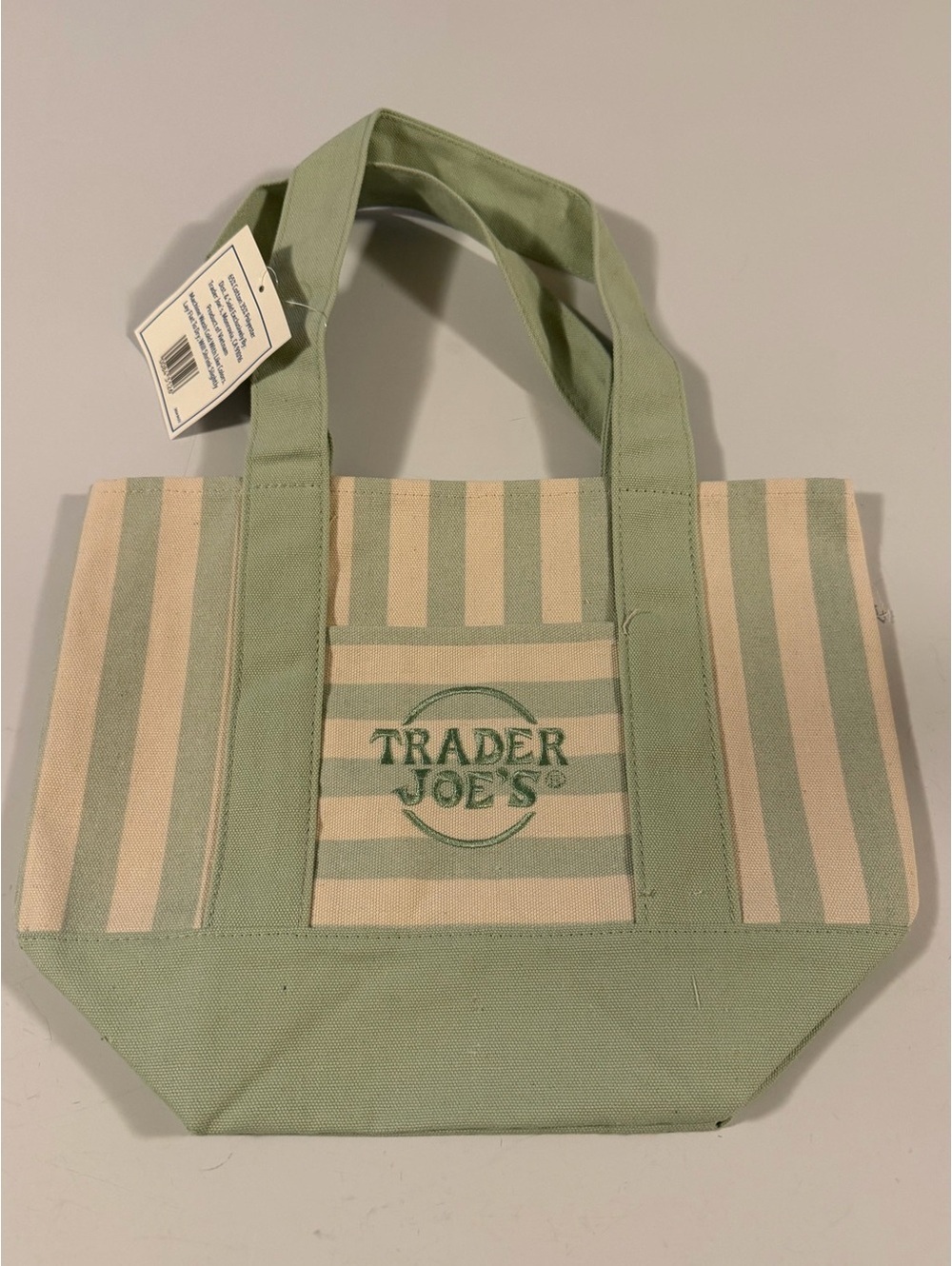 Trader Joe's Green Striped Mini Canvas Tote Bag NWT Reusable Market Beach Bag